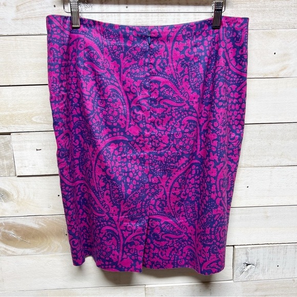 Ann Taylor Pencil Skirt Womens Petite 12P Linen Stretch Purple Paisley Print - Picture 6 of 11